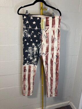 T Party American Flag Print Leggings - Red, White & Navy Stars